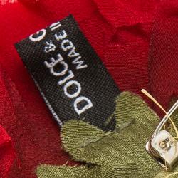 Pre Owned Dolce & Gabbana Large Red Rose Silk Blend Brooch