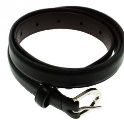 Pre Owned Dolce and Gabbana Black Leather Skinny Belt 85 CM