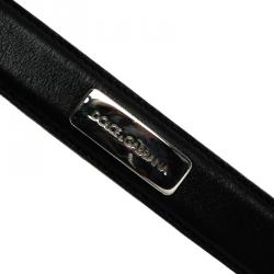 Pre Owned Dolce and Gabbana Black Leather Skinny Belt 85 CM