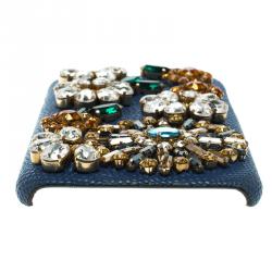 Pre Owned Dolce and Gabbana Blue Leather Jewel Embellished iPhone 6S Case