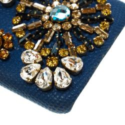 Pre Owned Dolce and Gabbana Blue Leather Jewel Embellished iPhone 6S Case