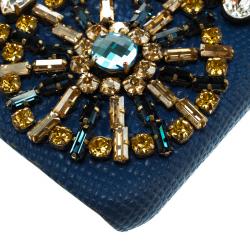Pre Owned Dolce and Gabbana Blue Leather Jewel Embellished iPhone 6S Case