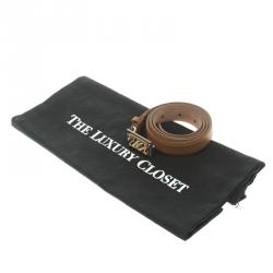 مملوكة مسبقًا Dolce and Gabbana Brown Leather Logo Plaque Skinny Belt 80 CM