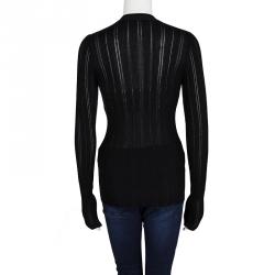 Pre Owned Dolce and Gabbana Black Rib Knit Logo Bow Detail Cardigan M