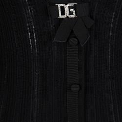 Pre Owned Dolce and Gabbana Black Rib Knit Logo Bow Detail Cardigan M
