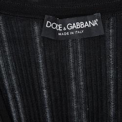 Pre Owned Dolce and Gabbana Black Rib Knit Logo Bow Detail Cardigan M