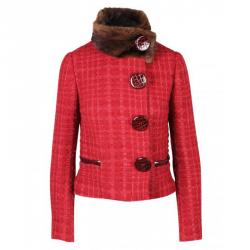Pre Owned Dolce & Gabbana Red Asymmetric Fur Collar Tweed Jacket M