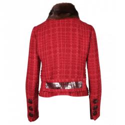 Pre Owned Dolce & Gabbana Red Asymmetric Fur Collar Tweed Jacket M