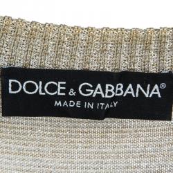 Pre Owned Dolce and Gabbana Beige Striped Lurex Knit Short Sleeve Cardigan S