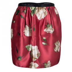 Pre Owned Dolce and Gabbana Red Floral Printed Silk Mini Skirt S
