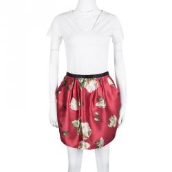 Pre Owned Dolce and Gabbana Red Floral Printed Silk Mini Skirt S