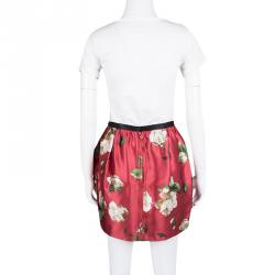 Pre Owned Dolce and Gabbana Red Floral Printed Silk Mini Skirt S