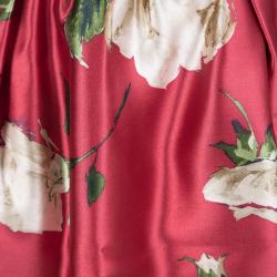 Pre Owned Dolce and Gabbana Red Floral Printed Silk Mini Skirt S