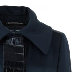 Pre Owned Dolce and Gabbana Alligator Trim Long Coat L