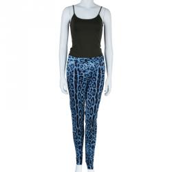 Pre Owned Dolce And Gabbana Blue Leopard Print Trousers S