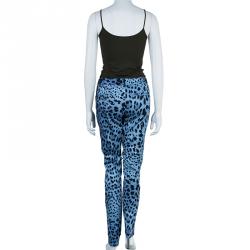 Pre Owned Dolce And Gabbana Blue Leopard Print Trousers S