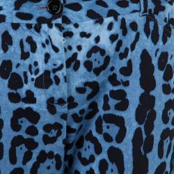 Pre Owned Dolce And Gabbana Blue Leopard Print Trousers S