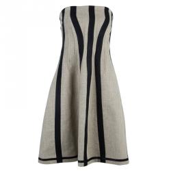 Pre Owned Dolce And Gabbana Beige Black Strapless Structured Dress M
