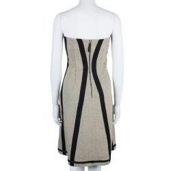 Pre Owned Dolce And Gabbana Beige Black Strapless Structured Dress M