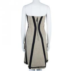 Dolce And Gabbana Beige Black Strapless Structured Dress M