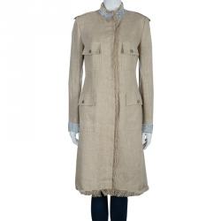 Pre Owned Dolce and Gabbana Beige Linen Embellished Coat M