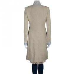Pre Owned Dolce and Gabbana Beige Linen Embellished Coat M