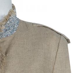 Pre Owned Dolce and Gabbana Beige Linen Embellished Coat M