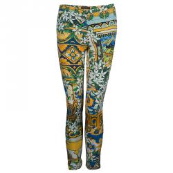 Pre Owned Dolce And Gabbana Multicolored Floral Print Silk Trousers S