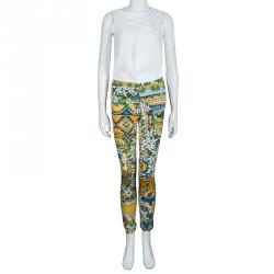 Pre Owned Dolce And Gabbana Multicolored Floral Print Silk Trousers S
