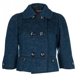 Pre Owned Dolce and Gabbana Blue Wool Double Breasted Jacket S