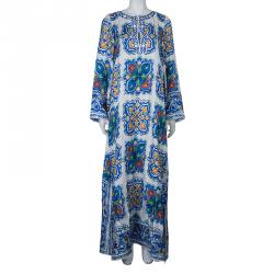 Pre Owned Dolce And Gabbana Printed Silk Bell Sleeve Kaftan S