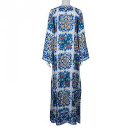 Pre Owned Dolce And Gabbana Printed Silk Bell Sleeve Kaftan S