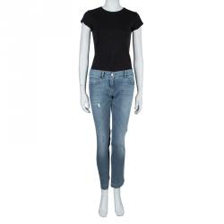 مملوكة مسبقًا Dolce and Gabbana Blue Light Wash Denim Distressed Faded Jeans M