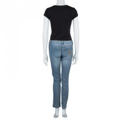 مملوكة مسبقًا Dolce and Gabbana Blue Light Wash Denim Distressed Faded Jeans M