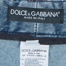 مملوكة مسبقًا Dolce and Gabbana Blue Light Wash Denim Distressed Faded Jeans M