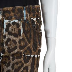 Pre Owned Dolce and Gabbana Brown Leopard Print Denim Jeans M