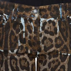 Pre Owned Dolce and Gabbana Brown Leopard Print Denim Jeans M