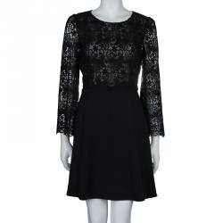 مملوكة مسبقًا فستان دولتشي آند غابانا دانتيل أسود بأكمام طويلة L