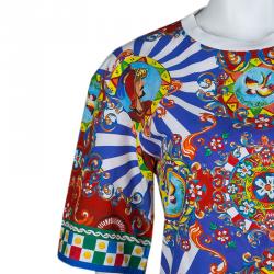 Pre Owned Dolce and Gabbana Multicolor Sicilian Cart Print Cotton Top XS