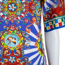 Pre Owned Dolce and Gabbana Multicolor Sicilian Cart Print Cotton Top XS