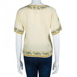 Pre Owned توب دولتشي آند غابانا حرير بيج طباعة ليمون S