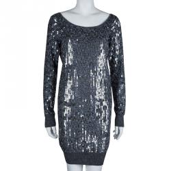 Pre Owned Dolce & Gabbana Grey Sequin Embellished Sweater Dress M