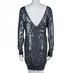 Pre Owned Dolce & Gabbana Grey Sequin Embellished Sweater Dress M