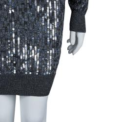 Pre Owned Dolce & Gabbana Grey Sequin Embellished Sweater Dress M