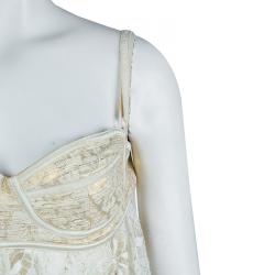 Pre Owned Dolce and Gabbana Cream and Gold Lace Bustier Top L