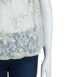 Pre Owned Dolce and Gabbana Cream and Gold Lace Bustier Top L