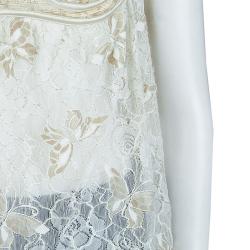 Pre Owned Dolce and Gabbana Cream and Gold Lace Bustier Top L