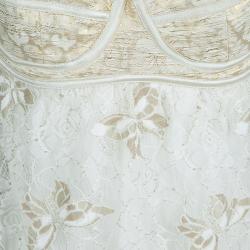 Pre Owned Dolce and Gabbana Cream and Gold Lace Bustier Top L