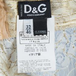 Pre Owned Dolce and Gabbana Cream and Gold Lace Bustier Top L