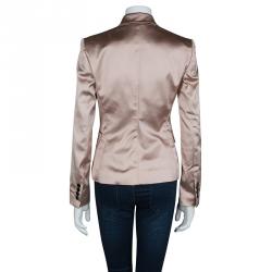 Pre Owned Dolce and Gabbana Pale Pink Contrast Notched Collar Detail Satin Blazer M